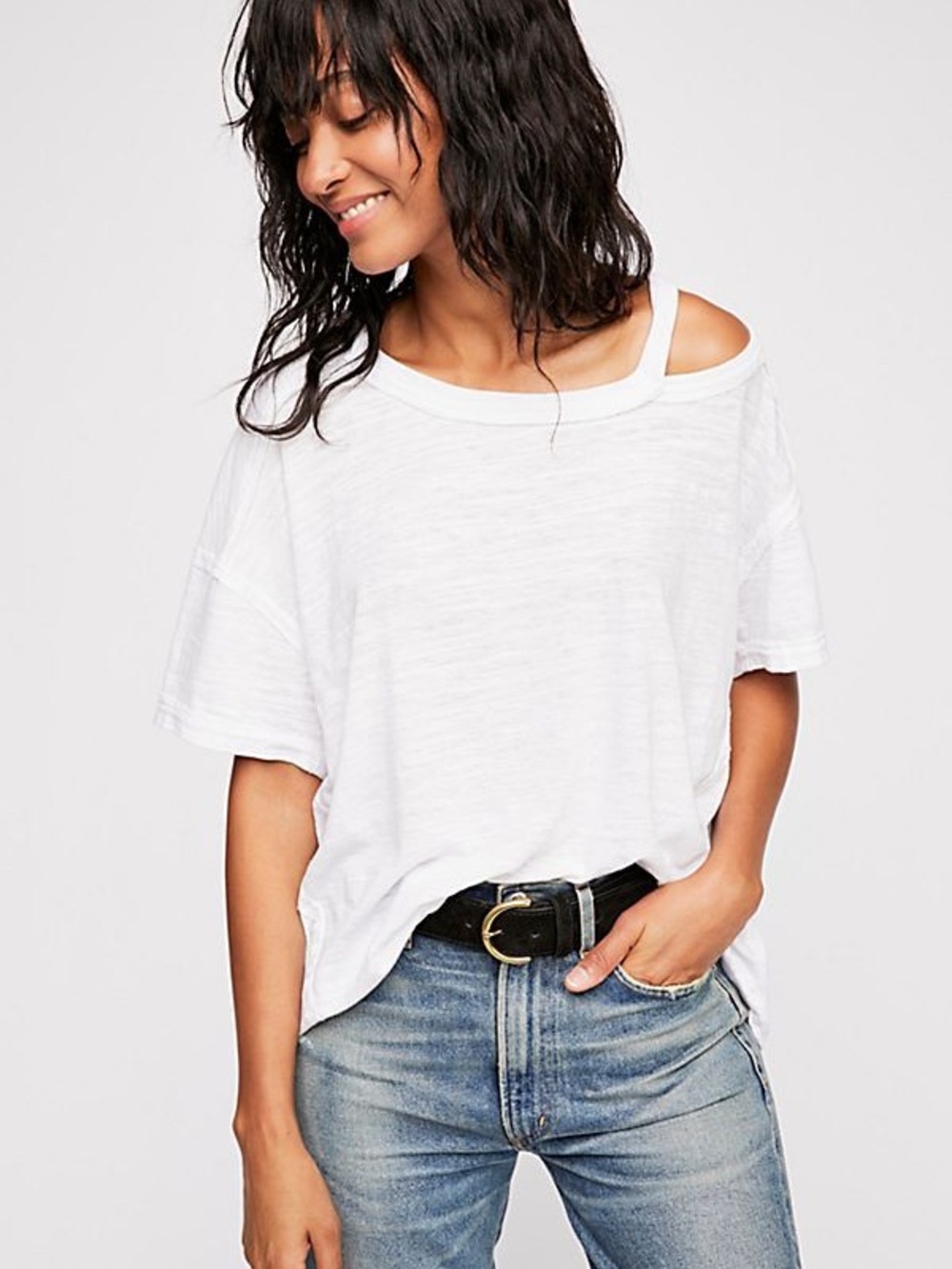 We The Free White Off-Shoulder Slub Tee